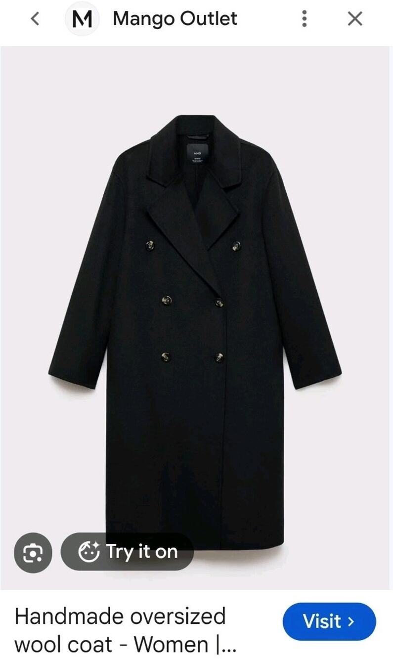 Mango Women's Double Breasted Wool Coat Size 1XL